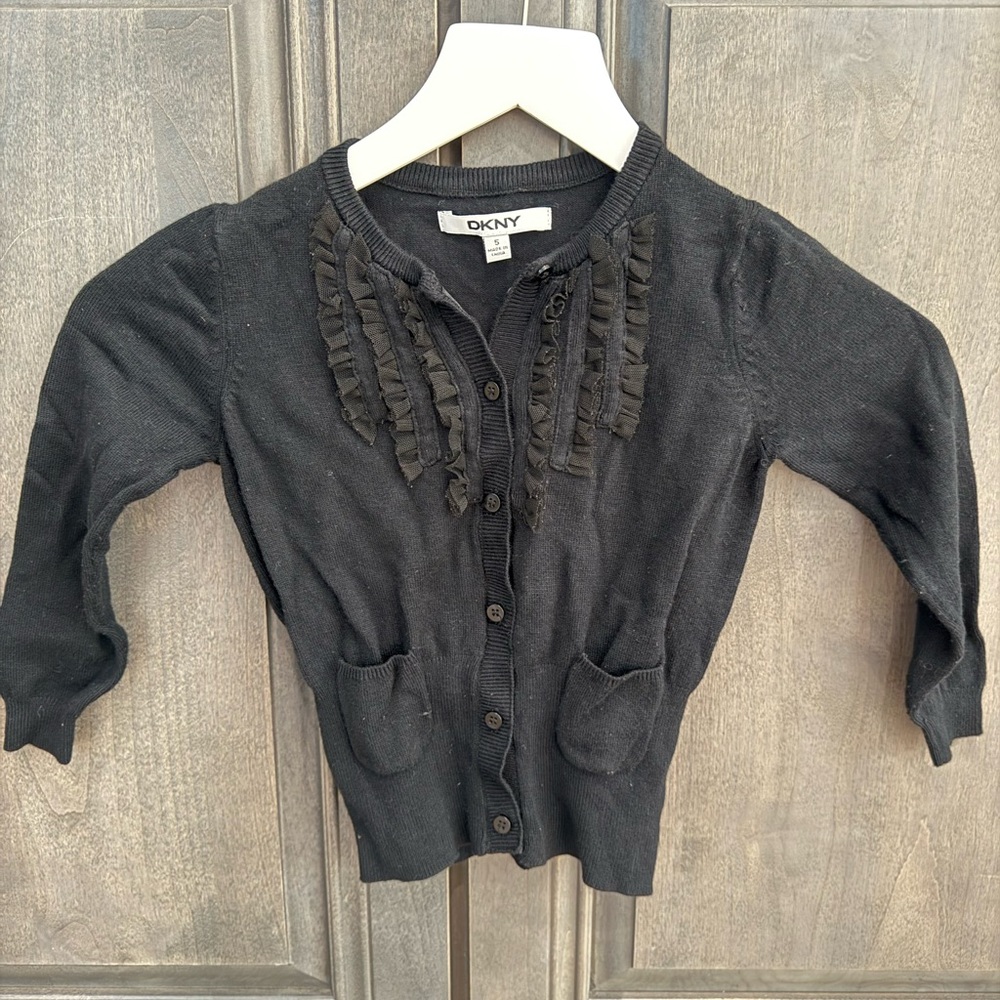 DKNY Girl Black Ruffle Detail Sweater/Cardigan, Size 5